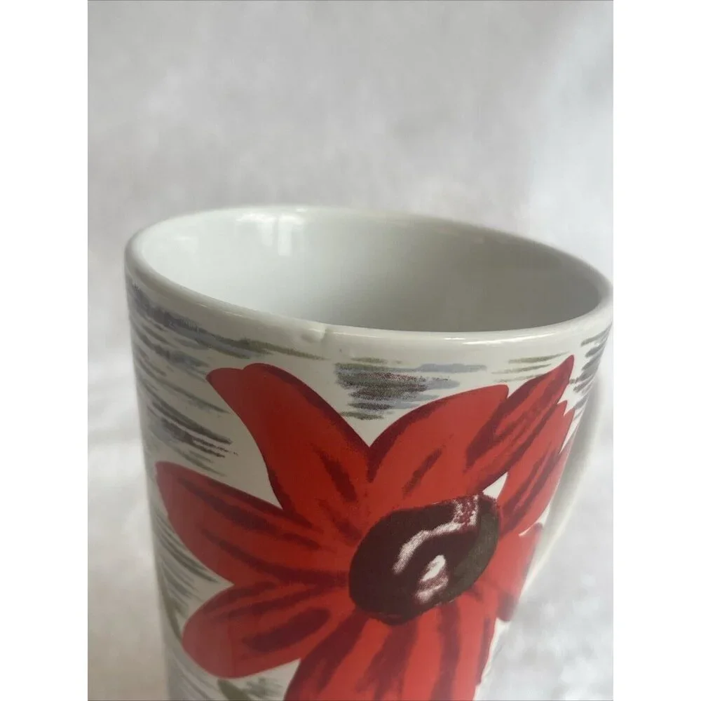 Coffee Mug Tea Cup 16oz Floral Red‎ Flower Flowers Green Accent